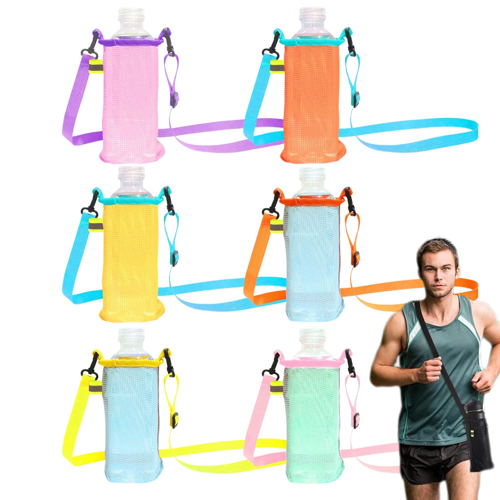 Trinkflaschen Tasche - Tragebeutel Für Flaschen - Mesh-Trinkflaschenhalter Mit Verstellbarem Gurt 6er Set Für Sport Und Reisen Trinkflaschen Tasche - Tragebeutel Für Flaschen - Mesh-Trinkflaschenhalter Mit Verstellbarem Gurt 6er Set Für Sport Und Reisen von Poupangke