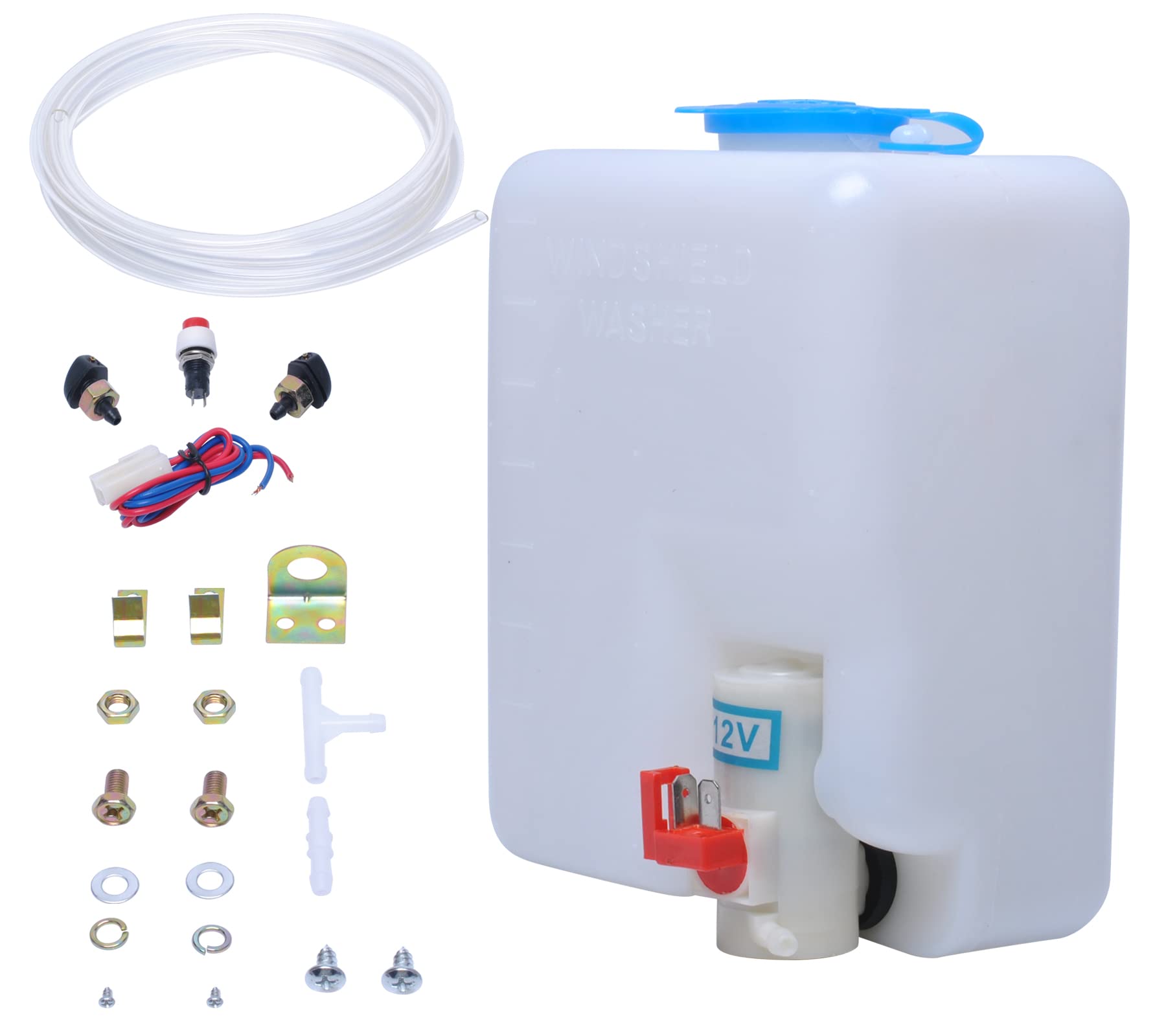 12-V-Universal-Auto-Scheibenwaschpumpe mit Jet-Knopfschalter 160186 Poweka Universal-Windschutzscheibenwaschanlage mit beleuchtetem Vorratsbehälter-Flaschensatz von Poweka