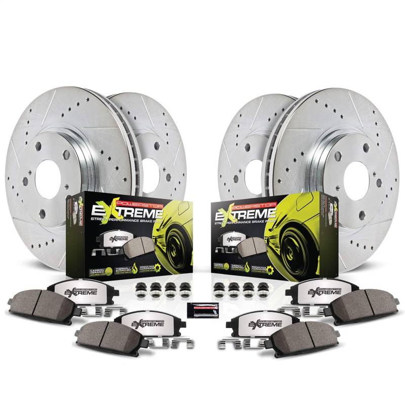 Power Stop K2853-26 Bremsbeläge für vorne und hinten, Z26, Kohlefaser, mit gebohrten und geschlitzten Bremsrotoren, Set [Doppelkolbenmodell] von Power Stop
