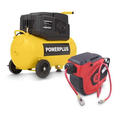 Powerplus Druckluft-Kompressor 180 l/min + Druckluftschlauch mit Aufroller von PowerPlus