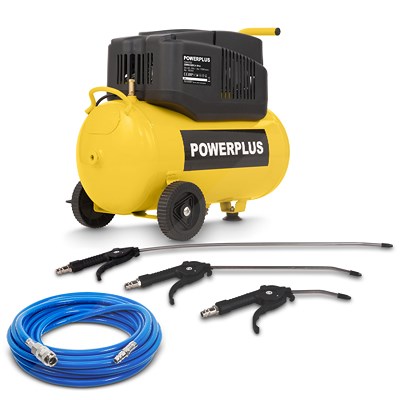 Powerplus Druckluft-Kompressor 180 l/min + Schlauch + Ausblaspistolen von PowerPlus