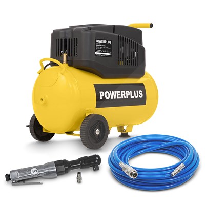 Powerplus Druckluft-Kompressor 180 l/min + Schlauch + Ratschenschrauber von PowerPlus