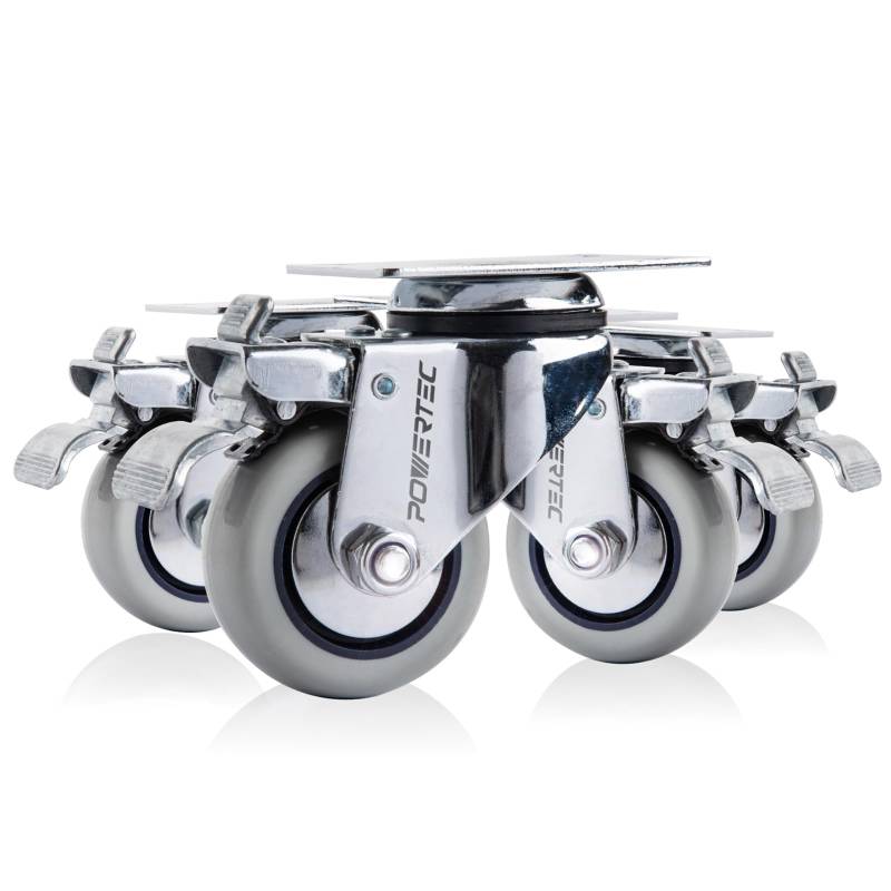 POWERTEC 17208 7,6 cm robuste Lenkrollen mit Doppelverriegelung und 400 kg Gesamtlasten, industrielle Lenkrollen für Werkbank, Puppe, Wagen und Möbel, 4 Stück von PowerTec