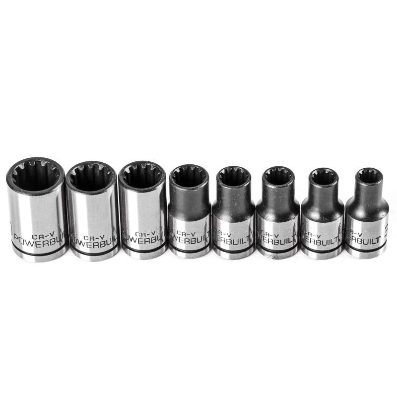 Powerbuilt 8-teiliges 642053 Dr. SAE Spline Steckschlüssel-Set mit Ablagefach von Powerbuilt