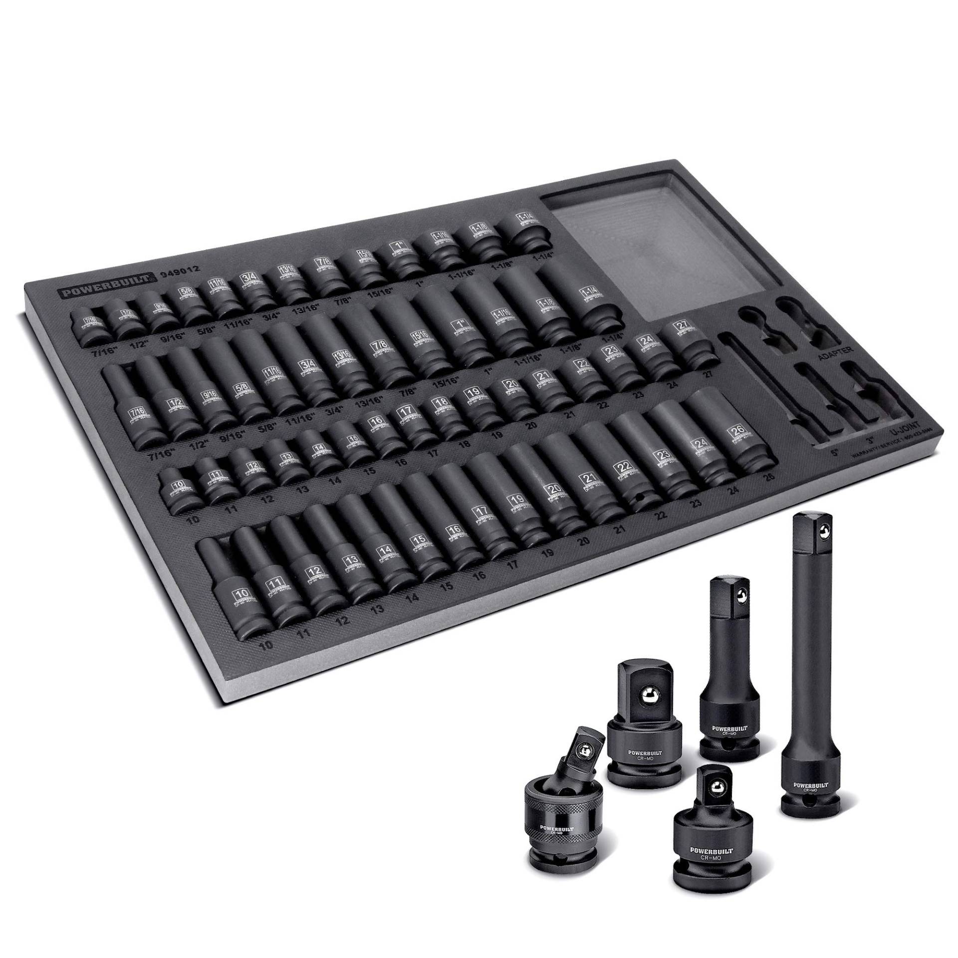 Powerbuilt 949012 63pc 1/2 Dr. Master Impact Socket Set, 1 Pack von Powerbuilt