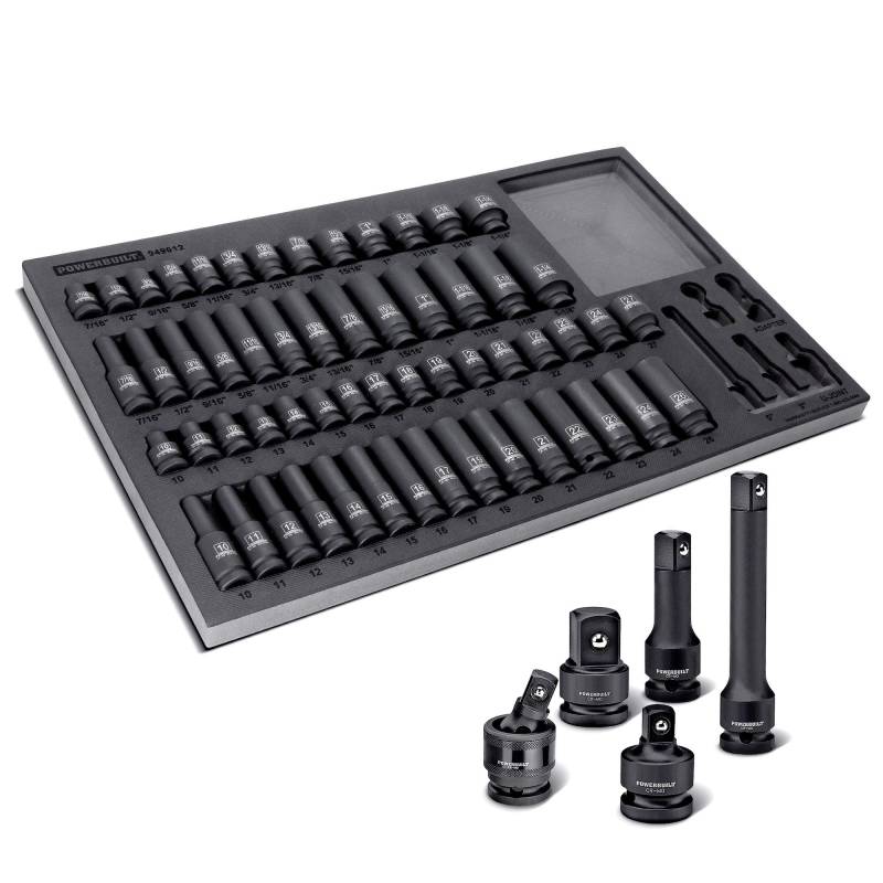 Powerbuilt 949012 63pc 1/2 Dr. Master Impact Socket Set, 1 Pack von Powerbuilt