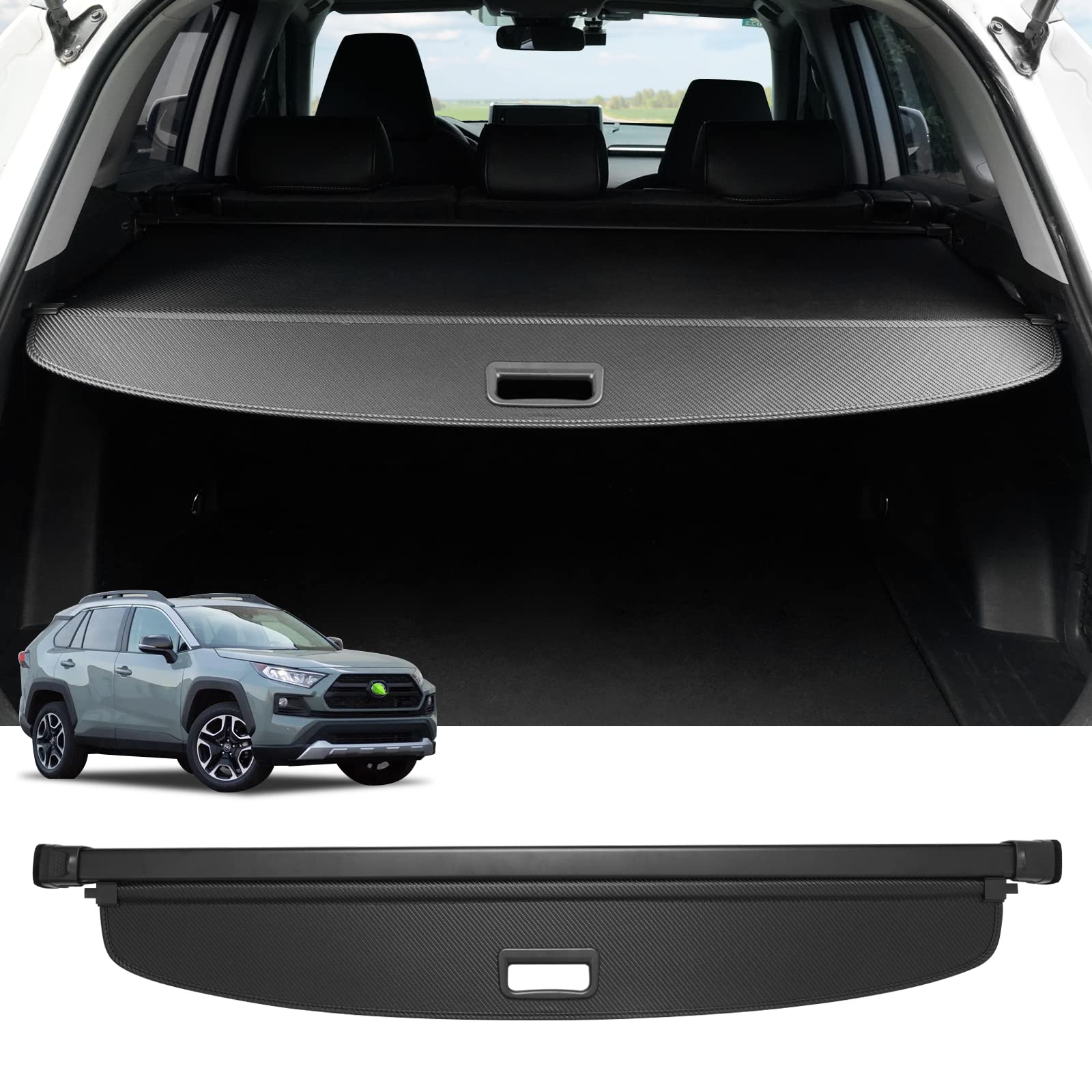 Powerty Cargo Cover for Toyota RAV4 2019 2020 Retractable Rear Trunk Security Cover Shielding Shade Black Powerty Cargo Cover for Toyota RAV4 2019 2020 Retractable Rear Trunk Security Cover Shielding Shade Black von Powerty
