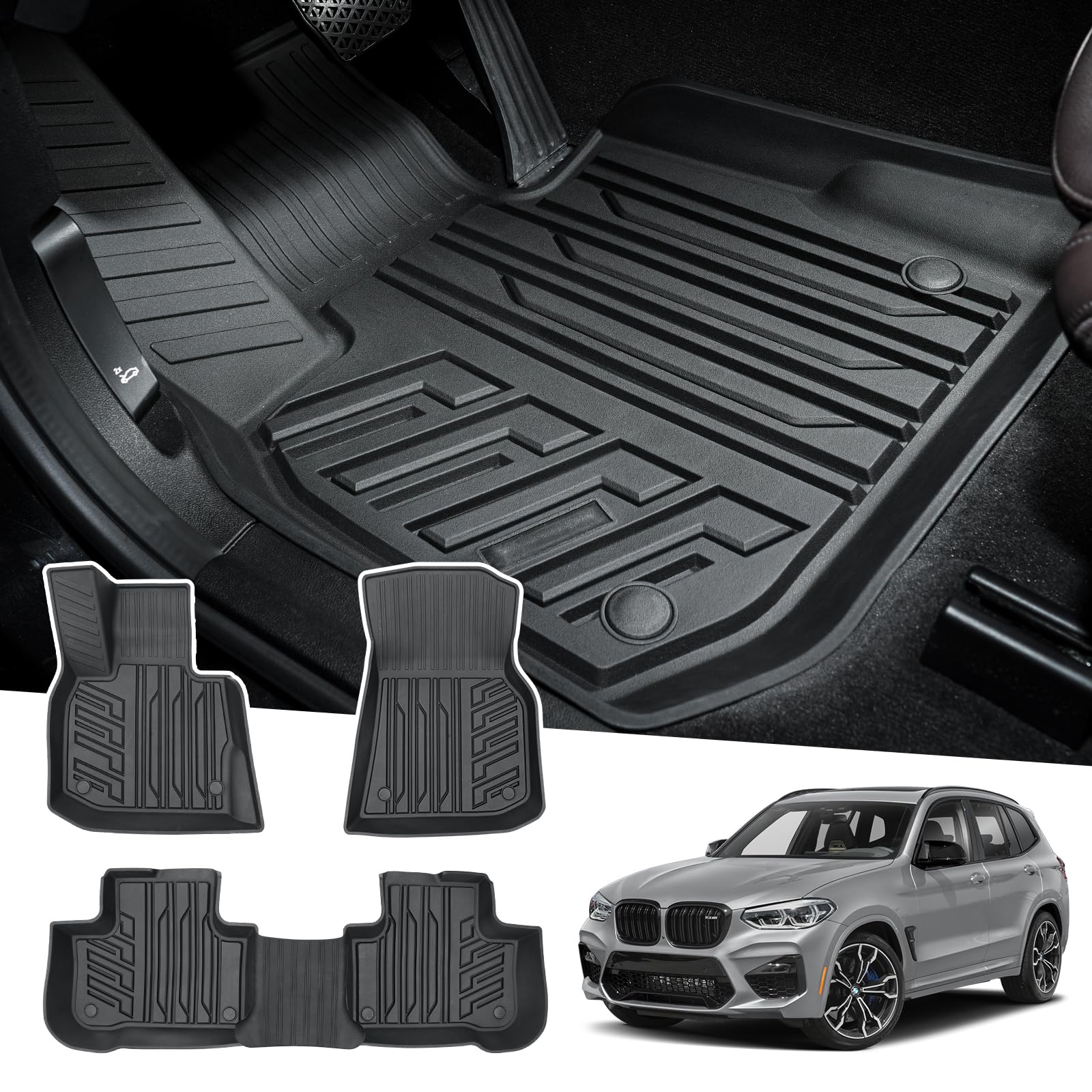 Powerty Passend für Fußmatten BMW X3 X4 2018 2019 2020 2021 2022 2-reihiges Auskleidungsset alle Modelle TPE 3D Kofferraummatte Allwetter passgenau Bodenbelag schwarz Powerty Passend für Fußmatten BMW X3 X4 2018 2019 2020 2021 2022 2-reihiges Auskleidungsset alle Modelle TPE 3D Kofferraummatte Allwetter passgenau Bodenbelag schwarz von Powerty