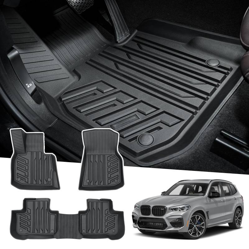 Powerty Passend für Fußmatten BMW X3 X4 2018 2019 2020 2021 2022 2-reihiges Auskleidungsset alle Modelle TPE 3D Kofferraummatte Allwetter passgenau Bodenbelag schwarz von Powerty