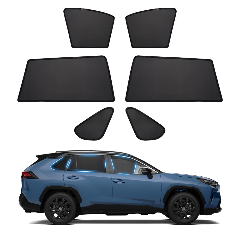 Powerty Sonnenschutz für Toyota RAV4 2019 2020 2021 2022, magnetisch, für Seitenfenster, UV-Schutz, 6 Stück von Powerty