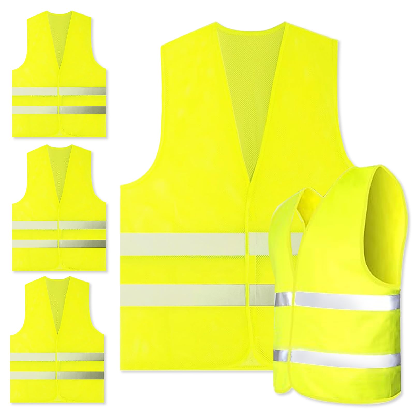 Powmag Auto Warnweste 5er Set, Warnwesten Auto Fahrrad, Sicherheitsweste Gelb mit Reflektoren für Erwachsene und Kinder, für Autofahrern Fahrern Arbeitskräften（Gelb） von Powmag