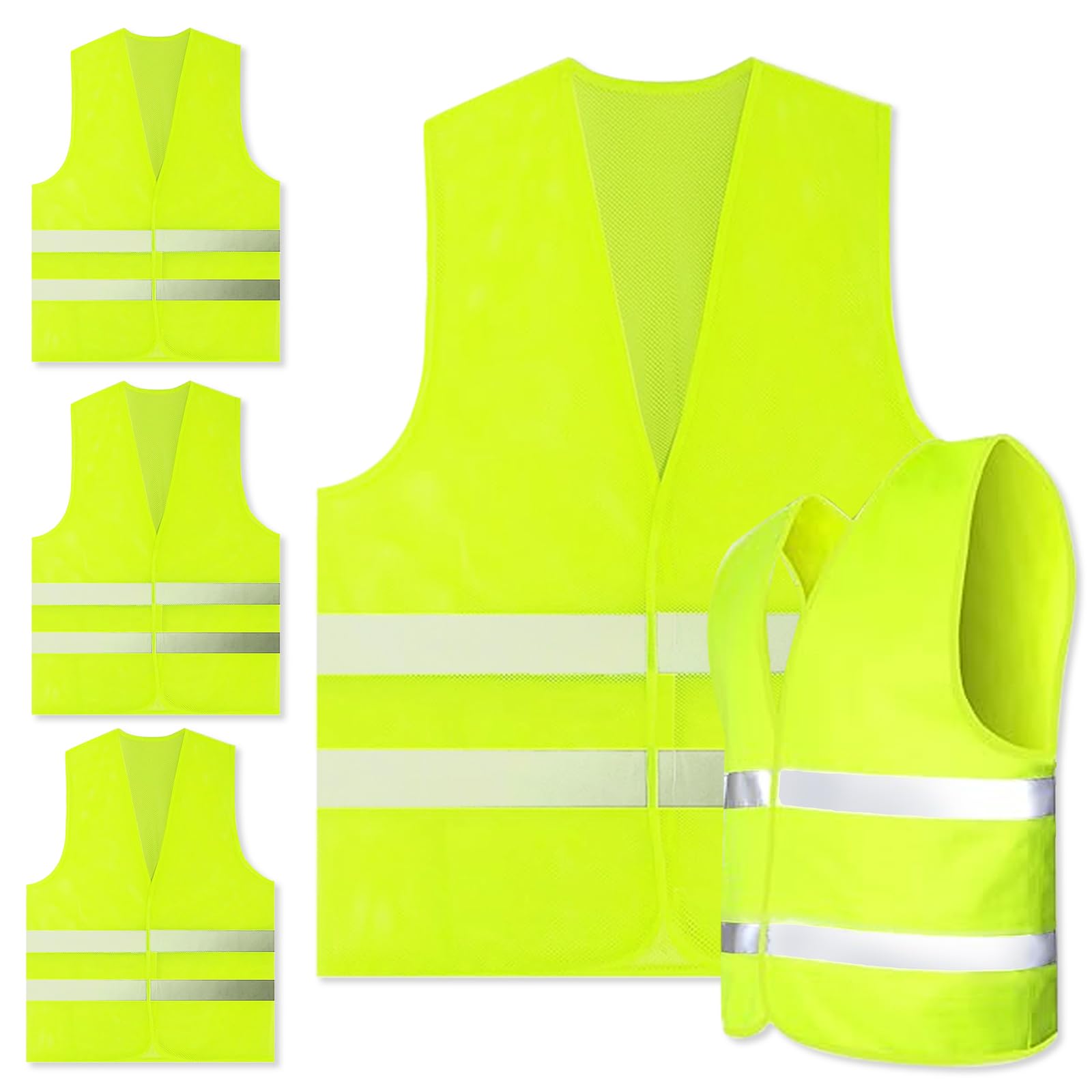Powmag Auto Warnweste 5er Set, Warnwesten Auto Fahrrad, Sicherheitsweste Gelb mit Reflektoren für Erwachsene und Kinder, für Autofahrern Fahrern Arbeitskräften（Grün） von Powmag