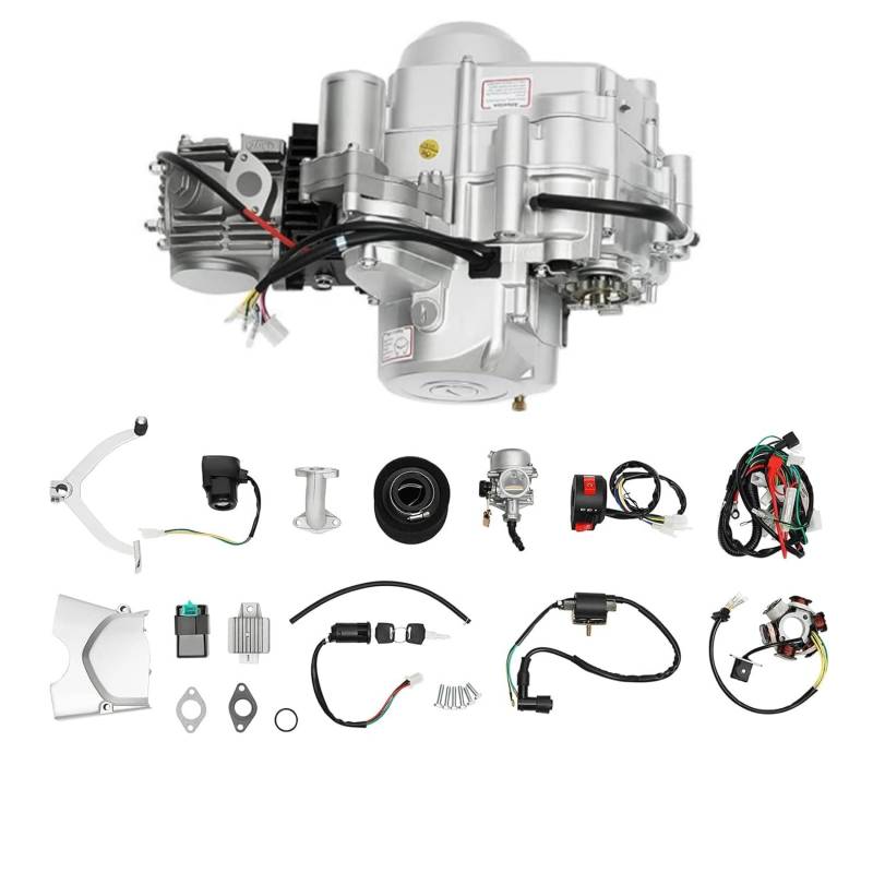 125CCM Motor Go Kart Motor 5.5KW Pocket Bike Vergaser 125CC 4 Takt Motor Einzelzylinder Drehmoment 8,5 N.M 3+1 Rückwärts, Halbautomatischer Für ATV Go Kart Dirt Bike Motocross Bike Motorrad Jeep von Poyujkyhr