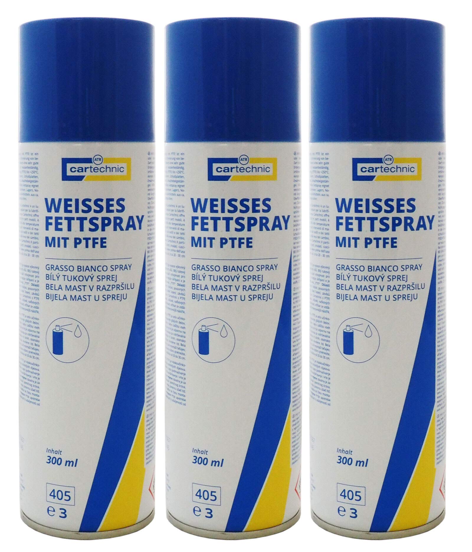 12x cartechnic Weißes Fettspray mit PTFE 300ml, Schmierfett Lagerfett Gelenkfett von Preisjubel