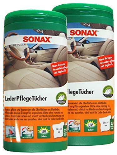 Preisjubel 2 x SONAX LederPflegeTücher, Leder-Reinigung, Glattleder-Pflege, Pflegetuch von Preisjubel