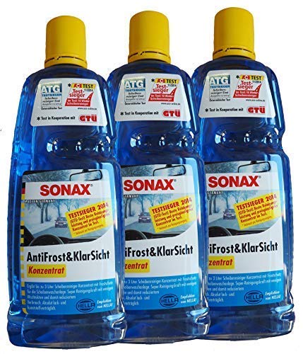 Preisjubel 3 x SONAX AntiFrost&KlarSicht Konzentrat 1l, Frostschutz, Enteiser, Reiniger von Preisjubel