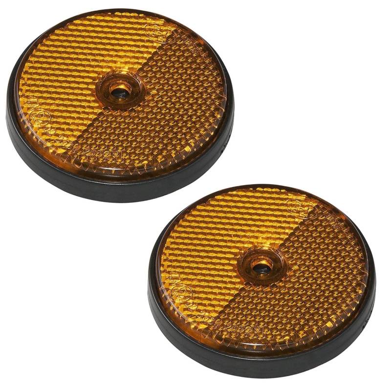 Preiswert&Gut 2x Reflektoren Rund Orange Ø60 mm – Rückstrahler E4 – Reflektor für Anhänger und Wohnwagen mit Schraubloch Ø5 mm als Katzenaugen Seitenstrahler Universal von Preiswert & Gut