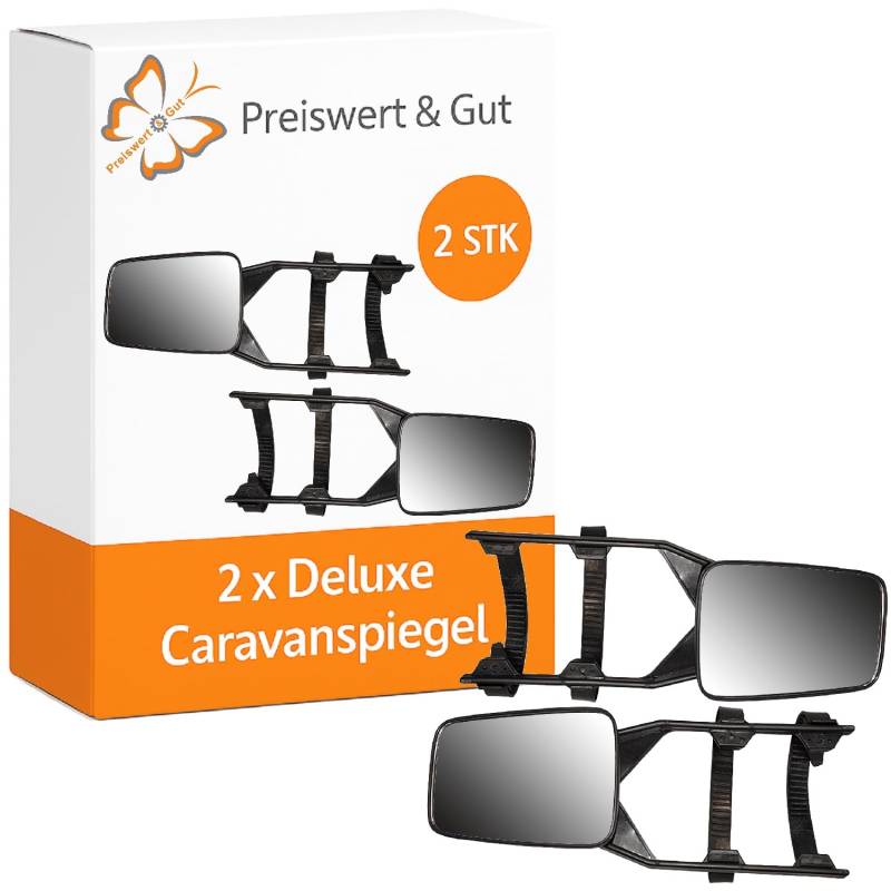 Preiswert&Gut 2 x Spiegelverlängerung für Wohnwagen – Aufsteck-Wohnwagen Caravanspiegel mit Flachglas & Kugelkopf – für große Außenspiegel von Caravan, SUV & Wohnmobil von Preiswert & Gut