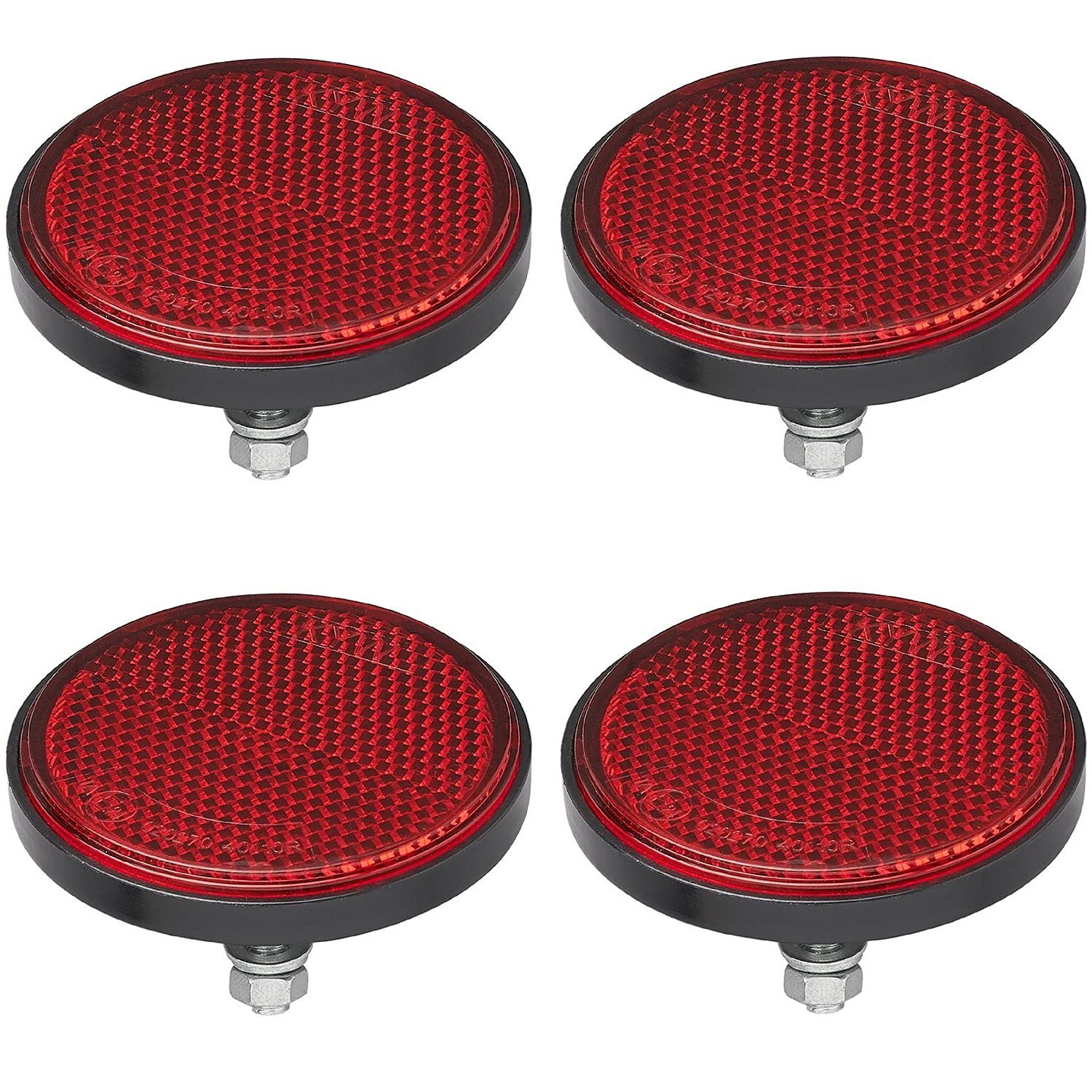 4 x Reflektor Rot Ø60 Rund Rückstrahler Anhänger PKW Seitenstrahler mit Bolzen von Preiswert&Gut