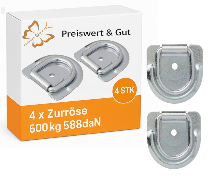 Preiswert&Gut 4 x Zurröse 89x85 mm Zurrmulden pro Stck 600kg 588daN D-Rings 70x62mm Zurr-Ring von Preiswert & Gut