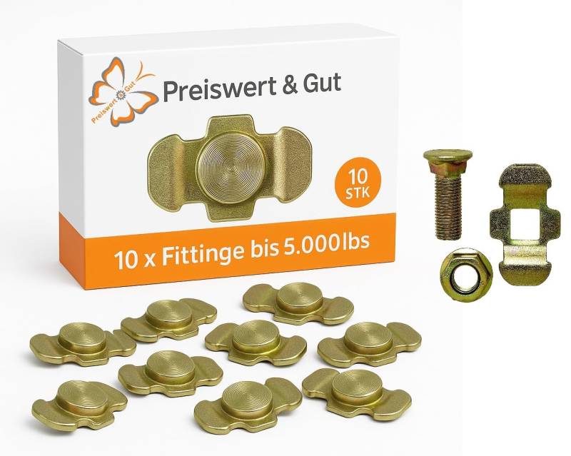 Preiswert&Gut 10x Fittinge für Zurrschiene – Doppel-Endbeschlag je 40 Gramm bis 5.000lbs Bruchlast und max. 2.500lbs Zugbelastung – Endfitting zur Ladungssicherung für die Zurrschienen von Preiswert & Gut