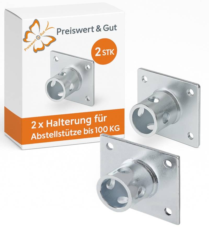 Preiswert&Gut 2X Halterung für Abstellstütze Silber – 115x100 mm Ø 51 mm 620 g Bohrungen Ø 10,5 mm Passend für Schiebestützen Anhängerstützen 1000kg Tragfähigkeit für mehr KG geeignet von Preiswert&Gut