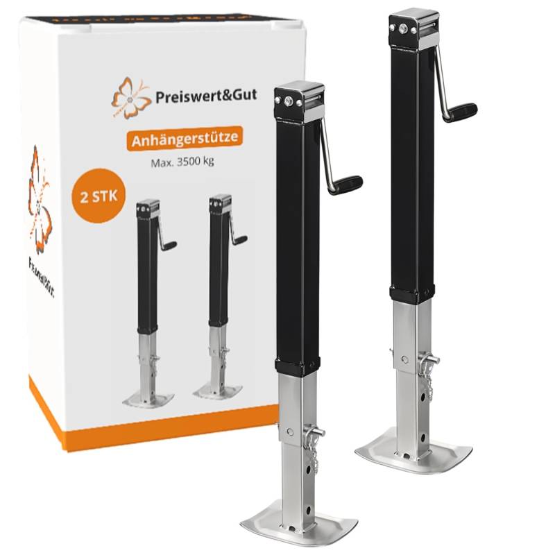 Preiswert&Gut 2 x Ausdrehstütze klappbar 3500kg Abstellstütze 64-102cm Stützfuß Anhänger Stahl von Preiswert & Gut