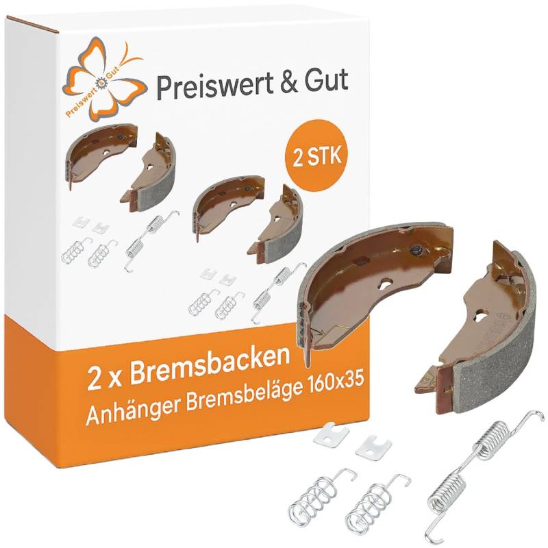 Preiswert&Gut 2X Bremsbackensatz 160 x 35 inklusive 8 Bremsbacken, 4 x Zugfedern, 8 x Druckfedern, 8 Haltebleche Anhänger Bremsbeläge kompatibel für AL-KO 1635/1636/1637 von Preiswert & Gut