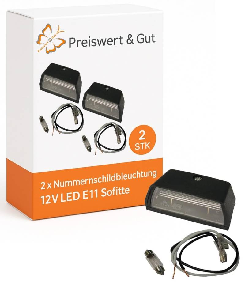 Preiswert&Gut 2x Kennzeichenbeleuchtung 12V mit LED und E11 Nummernschildbeleuchtung für KFZ - inklusive Sofitte Glühbirne Kennzeichen Beleuchtung in Schwarz von Preiswert & Gut