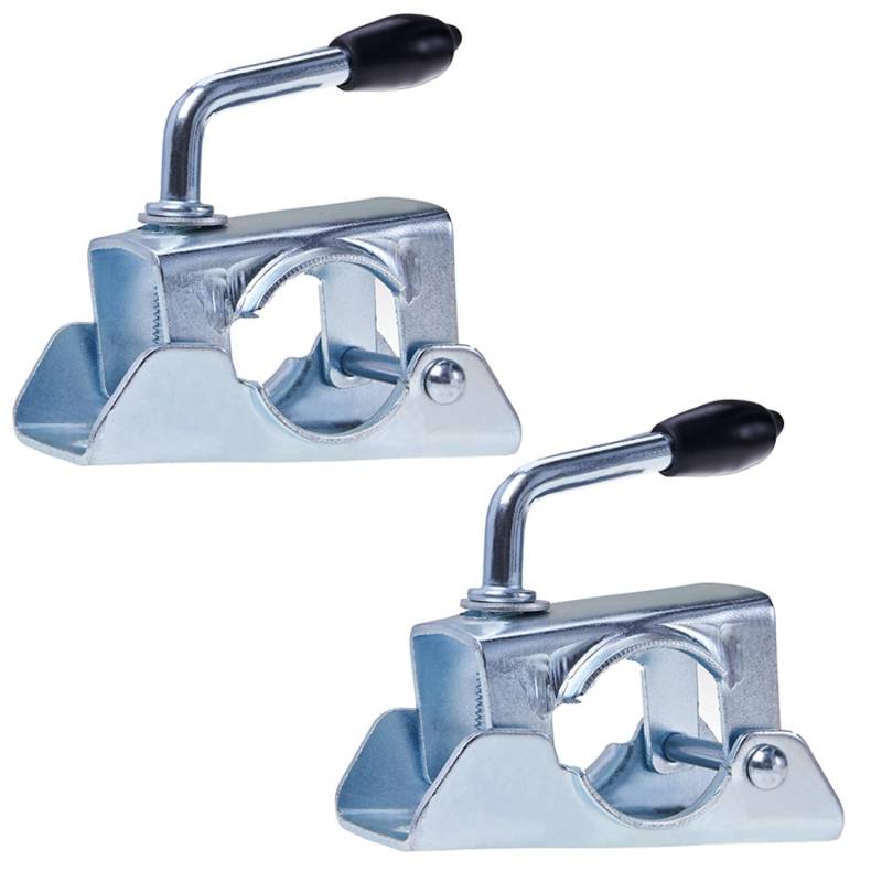 Preiswert&Gut 2X Stützradhalter für Anhänger 135 x 70 x 120 mm – Klemmhalter Ø 48 mm aus stabilem Stahl als Anhängerzubehör Ersatzteile – Silberfarbene Klemmschelle für Stütze von Preiswert & Gut
