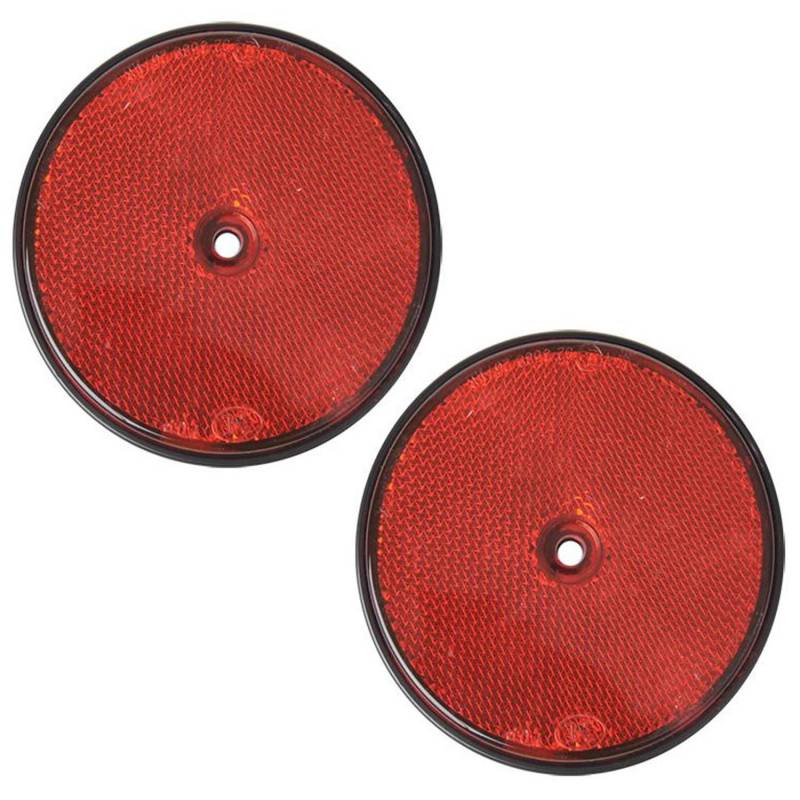 Preiswert&Gut 2X Reflektoren Rund - Rückstrahler mit einem Ø 85 mm mit Loch Ø von 5 mm für Anhänger und Pkw - Rote Katzenaugen schraubbar E3 von Preiswert & Gut