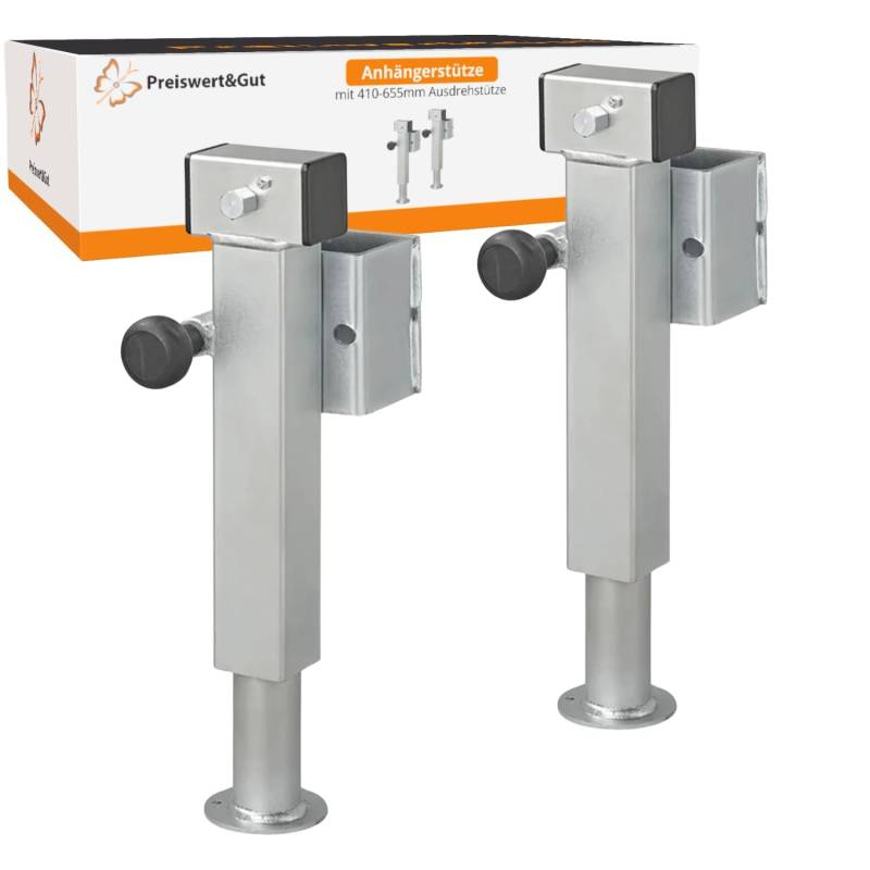 Preiswert&Gut 2X Abstellstütze SF60 D42 SW19 Kurbelstütze für Anhänger kippbar 1300Kg Klappbare Anhängerstütze 410-655mm Höhe verstellbare Höhe ist verstellbar von Preiswert & Gut