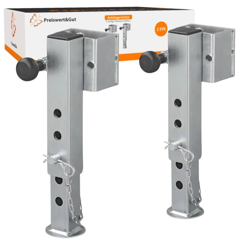 Preiswert&Gut 2X Abstellstütze TL60 D85 Kurbelstütze für Anhänger kippbar 1300Kg Klappbare Anhängerstütze 345-445mm Höhe verstellbare Höhe 5 Stufen von Preiswert & Gut