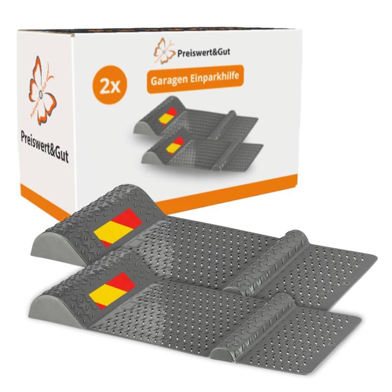 Preiswert&Gut 2 x Einparkhilfe Garagen Radstopper, rutschfeste Einparkhilfe ohne Bohren mit Klebestreifen - Parkhilfe Garage 52x25cm, Garagenstopper für sicheres Einparken von Preiswert & Gut