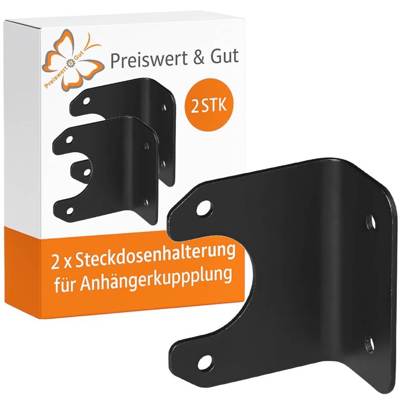 Preiswert&Gut 2 x Steckdosenhalterung – für 7- und 13-polige Anhängersteckdosen Anhängerzubehör – universell passend, gewinkelt, aus witterungsbeständigem Metall von Preiswert & Gut