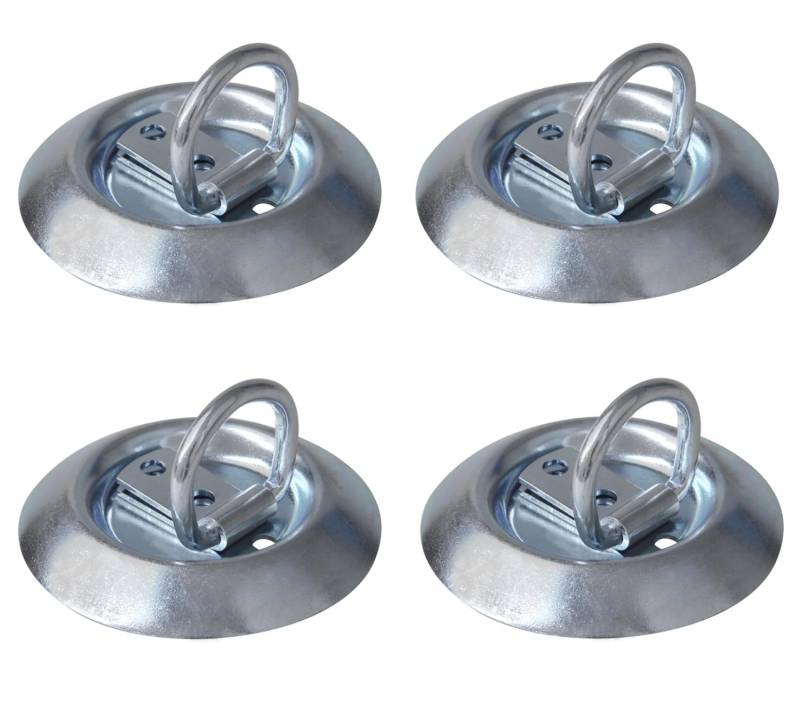 Preiswert & Gut 4X Zurrmulden für Anhänger Ø 97 mm - Zurrbügel mit 250daN Zugkraft aus verzinktem Stahl in Silber Zurrösen für Ladungssicherung zum nachrüsten Verzurrösen von Preiswert & Gut
