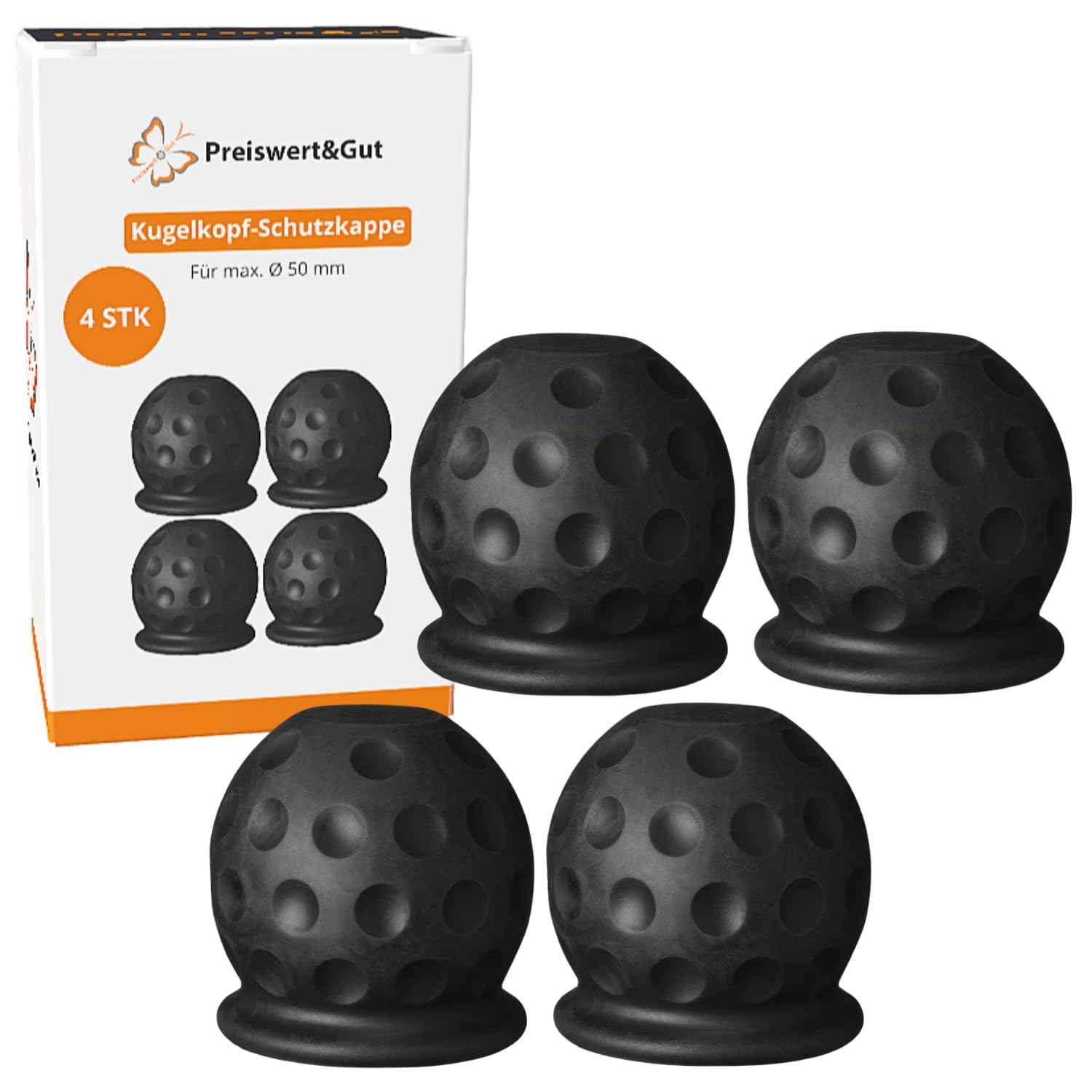 Preiswert&Gut 4X Abdeckung Anhängerkupplung Golfball Schwarz – Schutzkappe aus Gummi für max. Ø 50 mm – Witterungsbeständige Abdeckkappe – Schutzhülle für Kugelkopf Rund Preiswert&Gut 4X Abdeckung Anhängerkupplung Golfball Schwarz – Schutzkappe aus Gummi für max. Ø 50 mm – Witterungsbeständige Abdeckkappe – Schutzhülle für Kugelkopf Rund von Preiswert & Gut