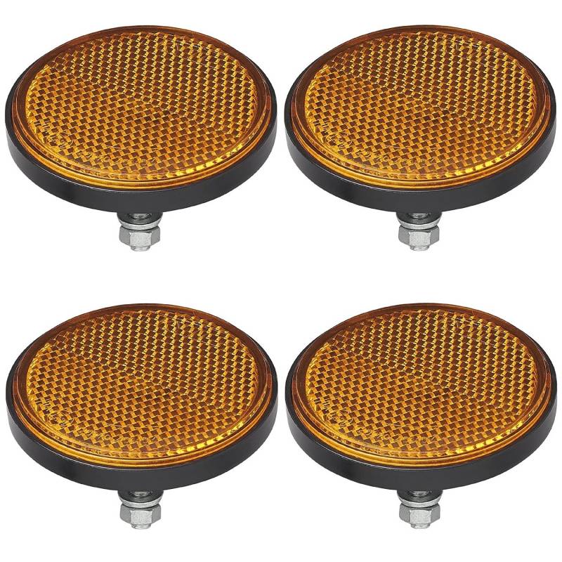 Preiswert&Gut 4X Reflektoren Ø60mm Orange – Reflektor Rückstrahler für Anhänger Katzenaugen Inklusive Grundplatte, M5 Bolzen, Mutter und Unterlegscheibe Seitenstrahler von Preiswert&Gut