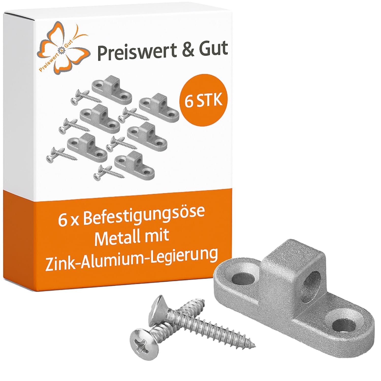 Preiswert&Gut 6 x Wandösen aus Metall mit Zink-Aluminium-Legierung, Befestigungsöse Set für Wohnwagen – zur vertikalen Vorzelt Befestigung, inkl. Stahlschrauben von Preiswert&Gut