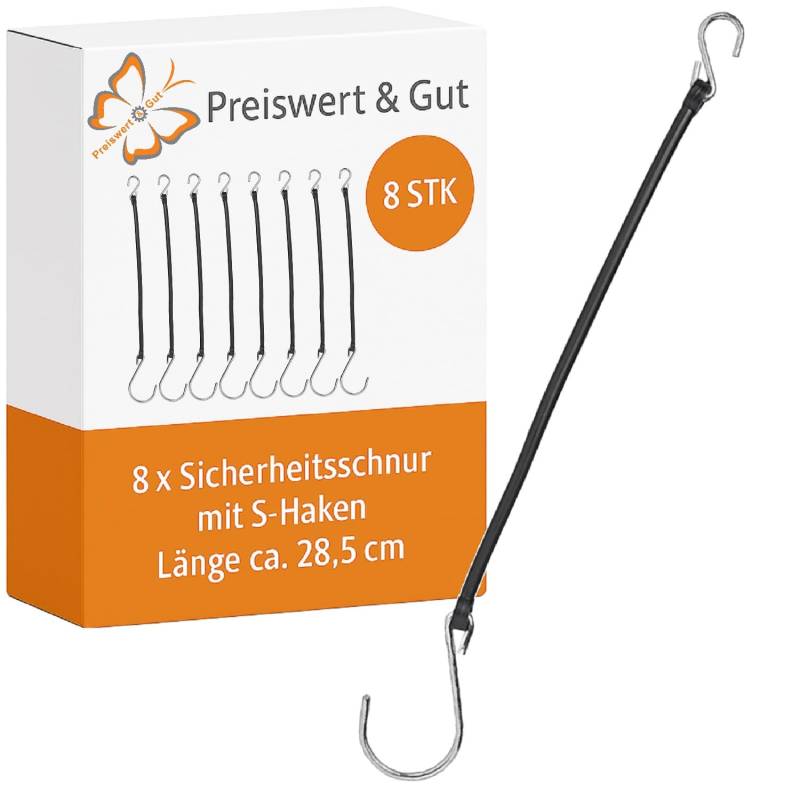 Preiswert&Gut 8 x Sicherheitsschnur mit S-Haken – Pferdeanhänger Zubehör, Material PVC mit Metallhaken, für Anhänger Bordwandverschluss, Gesamtlänge 28,5 cm von Preiswert & Gut