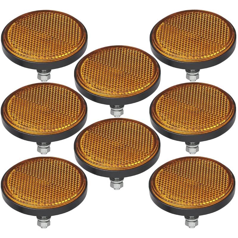 Preiswert&Gut 8X Reflektoren für Anhänger Ø60mm Orange – Reflektor E-geprüft Rückstrahler Inklusive Grundplatte, M5 Bolzen, Mutter und Unterlegscheibe Seitenstrahler Katzenaugen von Preiswert&Gut
