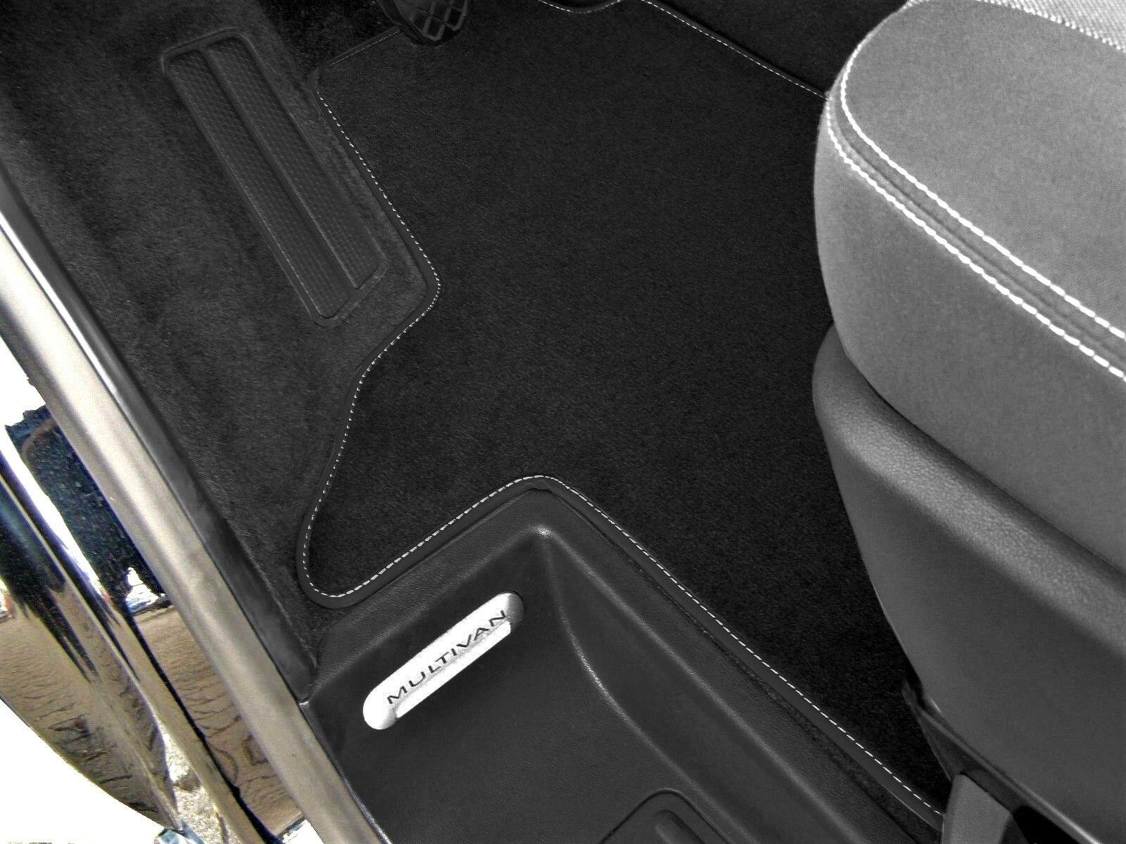 Premium Fußmatte passend für VW T6 Multivan Bus Transporter 2 Sitzer Velours SCHWARZ Fahrerhaus Nubuk Umrandung von Premium