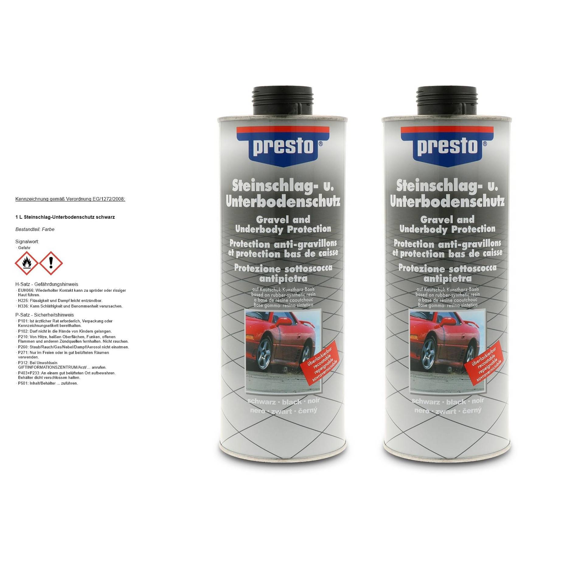 2x 1 L Liter Presto Steinschlag-Unterbodenschutz schwarz Steinschlagschutz überlackierbar Spritzpistolendose 2x 1 L Liter Presto Steinschlag-Unterbodenschutz schwarz Steinschlagschutz überlackierbar Spritzpistolendose von Presto