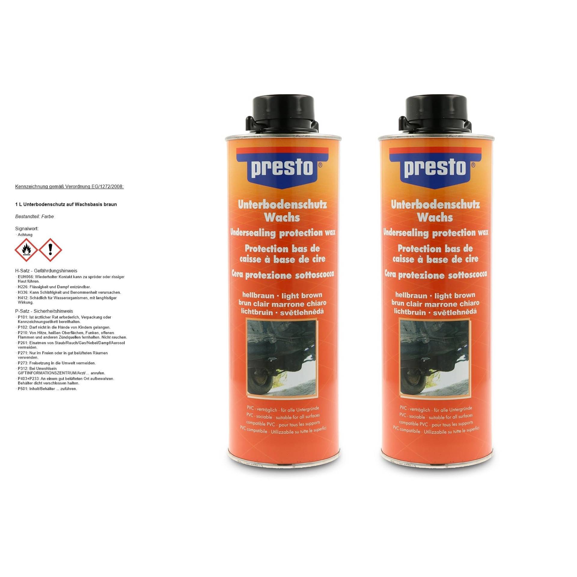 2x 1 Liter Presto Unterbodenschutz UBS auf Wachsbasis braun Spritpistolendose 2x 1 Liter Presto Unterbodenschutz UBS auf Wachsbasis braun Spritpistolendose von Presto