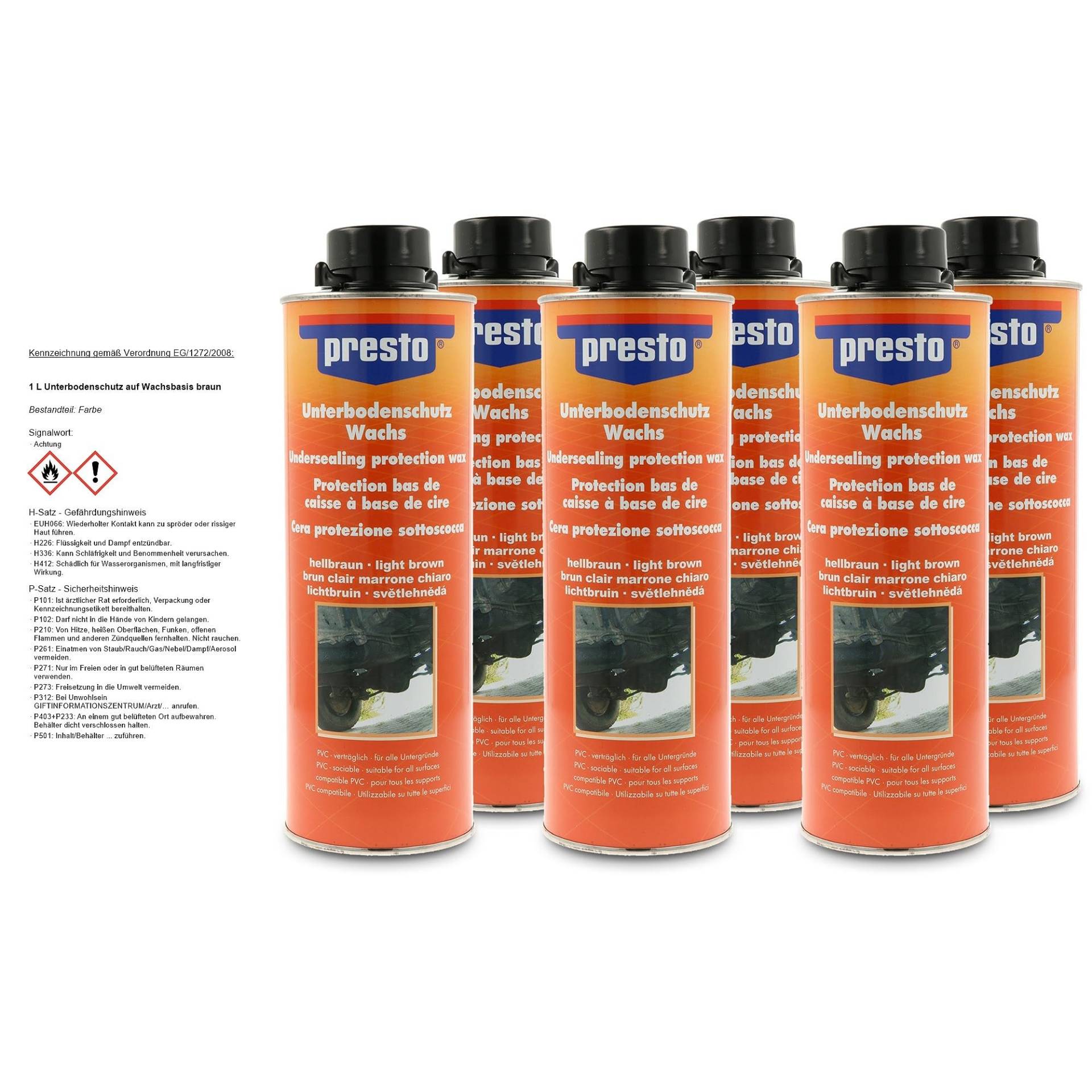 6x 1 Liter Presto Unterbodenschutz UBS auf Wachsbasis braun Spritpistolendose 6x 1 Liter Presto Unterbodenschutz UBS auf Wachsbasis braun Spritpistolendose von Presto