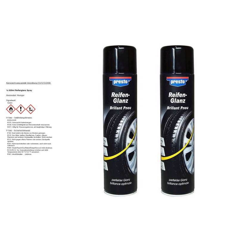 PRESTO 2x 600ml Reifenglanz Spray von Presto!