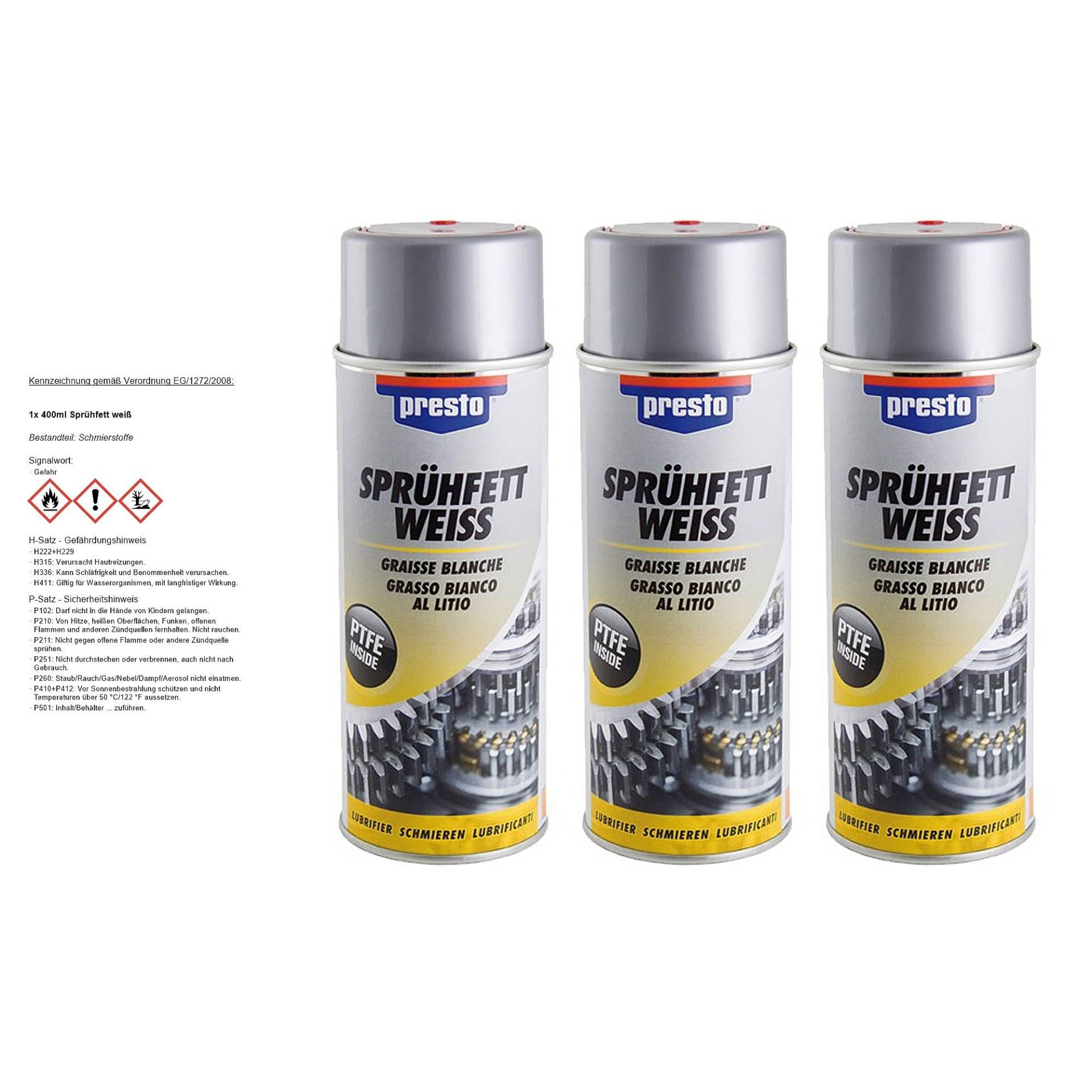 PRESTO 3x 400ml Sprühfett weiß von Presto