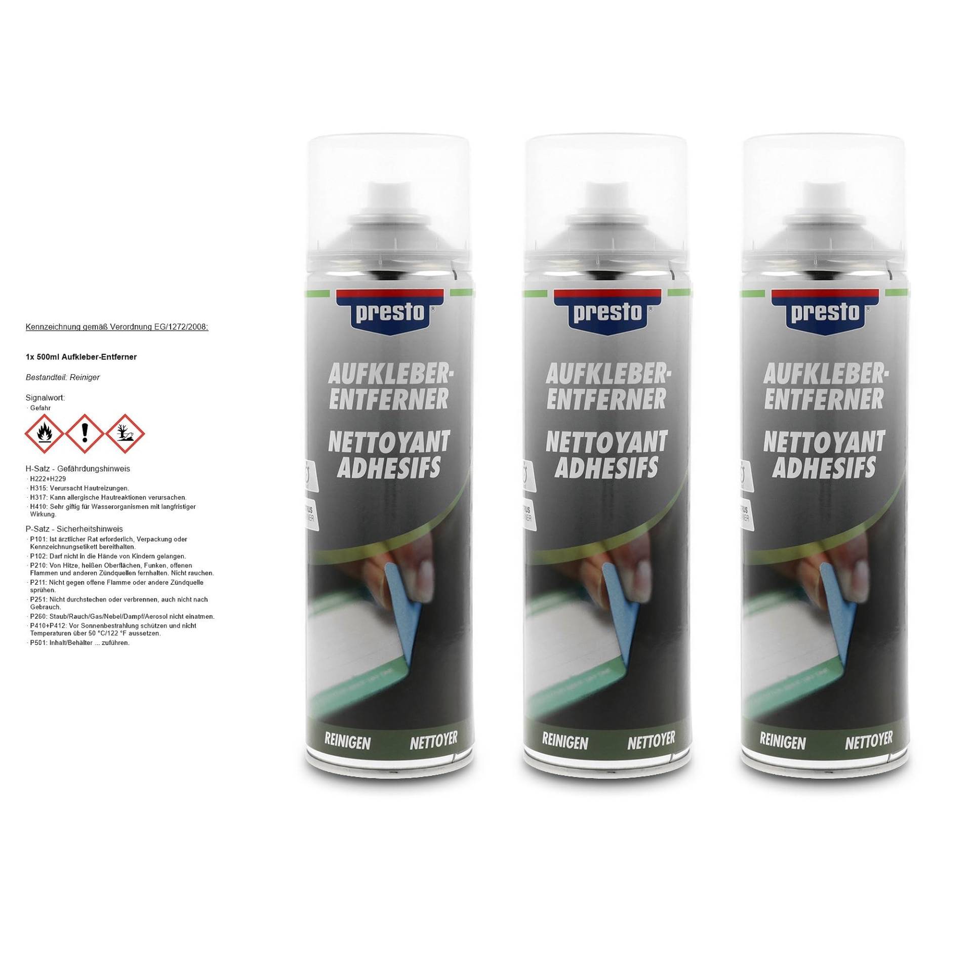 PRESTO 3x 500ml Aufkleber-Entferner - Etiketten Sticker Klebeband Klebstoff PRESTO 3x 500ml Aufkleber-Entferner - Etiketten Sticker Klebeband Klebstoff von Presto