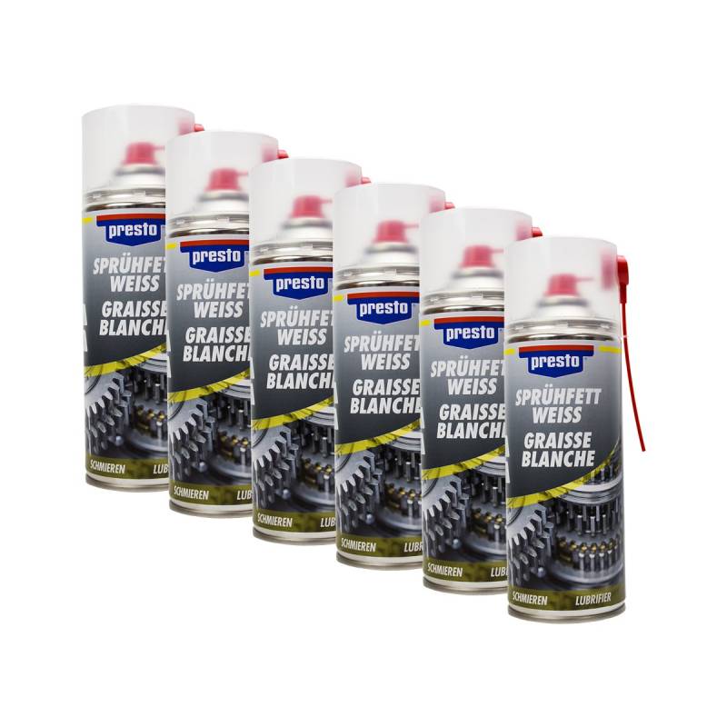 Presto 6X 306352 SPRÜHFETT WEIß SCHMIERMITTEL Metall Kunststoff 400 ml von Presto