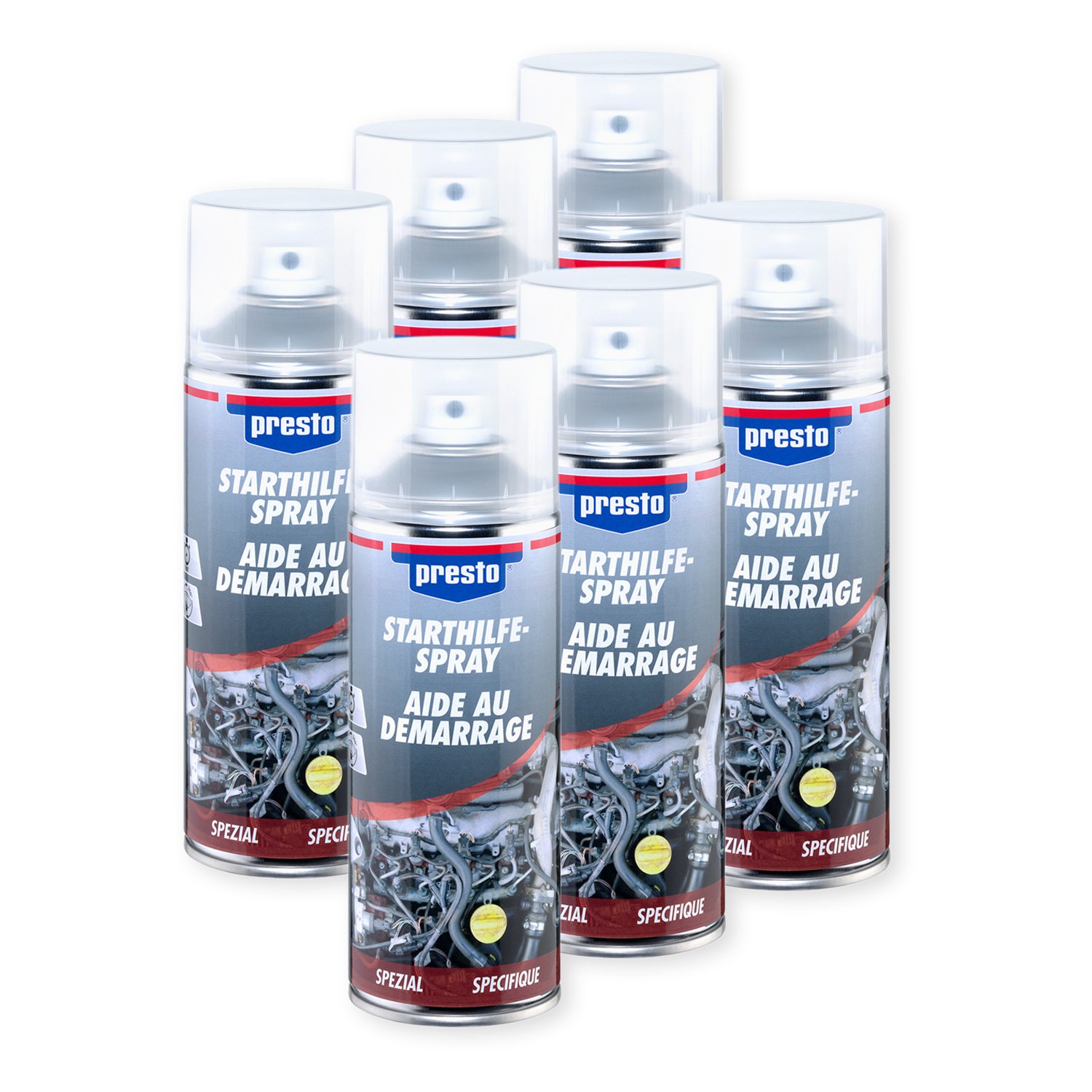 Presto 6X STARTHILFE-Spray Ether-Basis VERBRENNUNGSMOTOR Auto ZWEIRAD LKW 400 ml von Presto